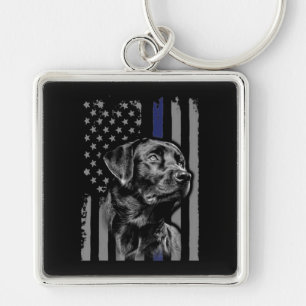 Dog Lover Black Labrador American Flag Thin Line Keychain