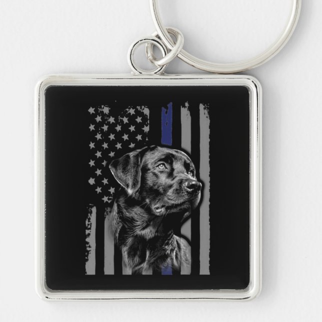 Dog Lover | Black Labrador American Flag Thin Line Keychain (Front)