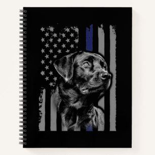 Dog Lover   Black Labrador American Flag Thin Line Notebook