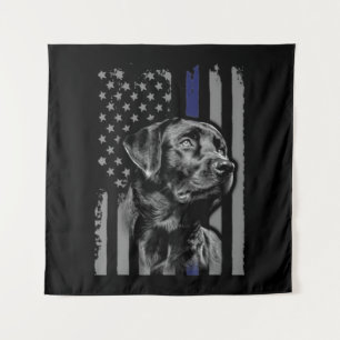 Dog Lover   Black Labrador American Flag Thin Line Tapestry