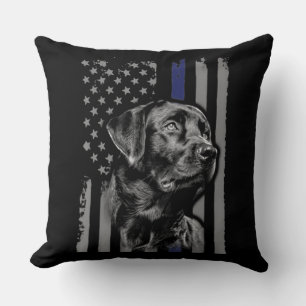 Dog Lover Black Labrador American Flag Thin Line Throw Pillow