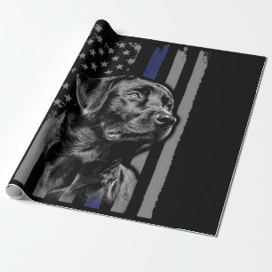 Dog Lover   Black Labrador American Flag Thin Line Wrapping Paper