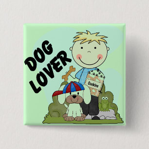 Dog Lover Blonde Boy T shirts and Gifts 2 Inch Square Button