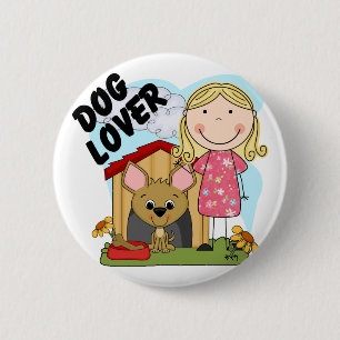 Dog Lover Blonde Girl T-shirts and Gifts 2 Inch Round Button