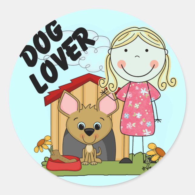 Dog Lover Blonde Girl T-shirts and Gifts Classic Round Sticker (Front)