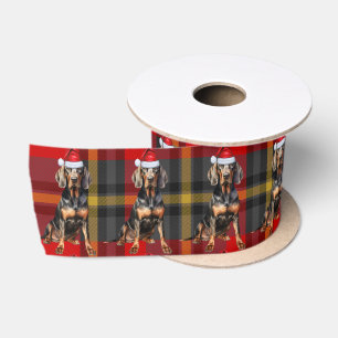 Dog Lover BT Coonhound Red Green Plaid Christmas Satin Ribbon