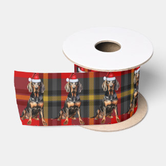 Dog Lover BT Coonhound Red Green Plaid Christmas Satin Ribbon