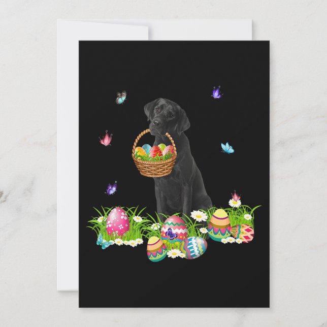 Dog Lover | Bunny Black Labrador Dog & Easter Eggs Card (Front)