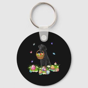 Dog Lover Bunny Black Labrador Dog & Easter Eggs Keychain