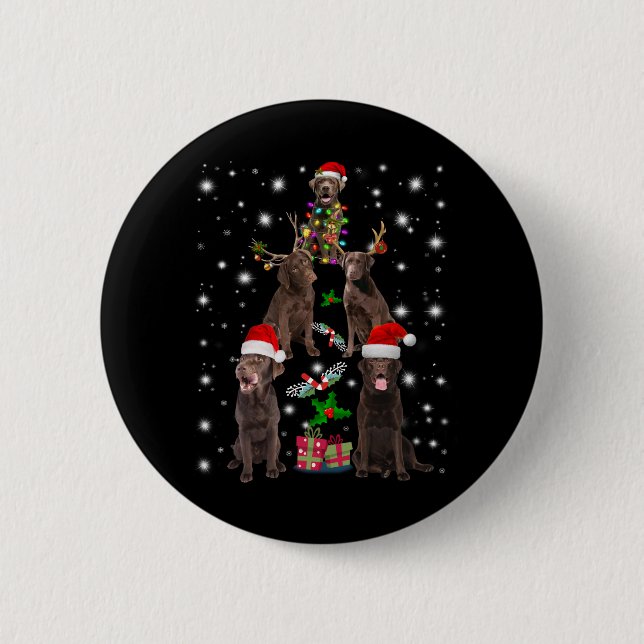 Dog Lover | Chocolate Labrador Christmas Tree 2 Inch Round Button (Front)