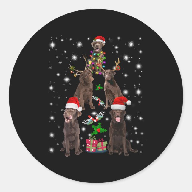 Dog Lover | Chocolate Labrador Christmas Tree Classic Round Sticker (Front)