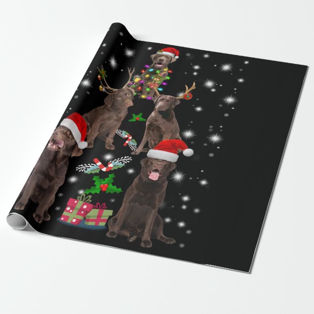 Dog Lover | Chocolate Labrador Christmas Tree Wrapping Paper (Unrolled)