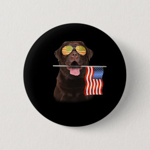 Dog Lover Chocolate Labrador USA American Flag 2 Inch Round Button