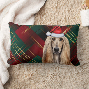 Dog Lover Christmas Afghan Hound Holiday Plaid Lumbar Pillow