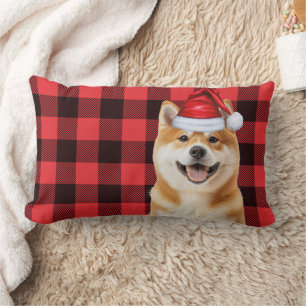 Dog Lover Christmas Akita Holiday Buffalo Plaid Lumbar Pillow