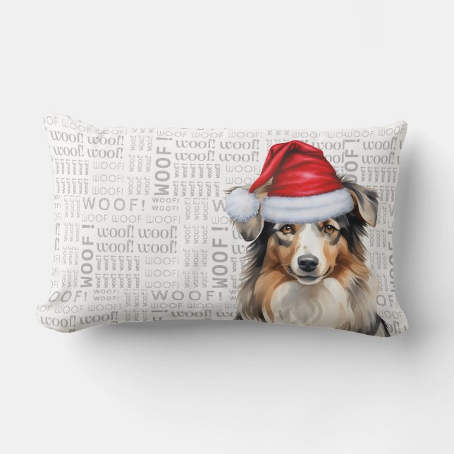 Dog Lover Christmas Australian Shepherd Santa Lumbar Pillow (Front)