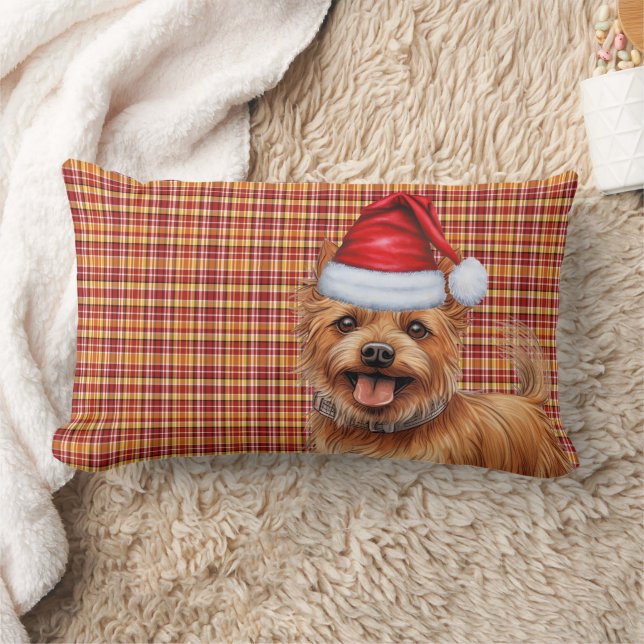 Dog Lover Christmas Australian Terrier Plaid Lumbar Pillow (Blanket)