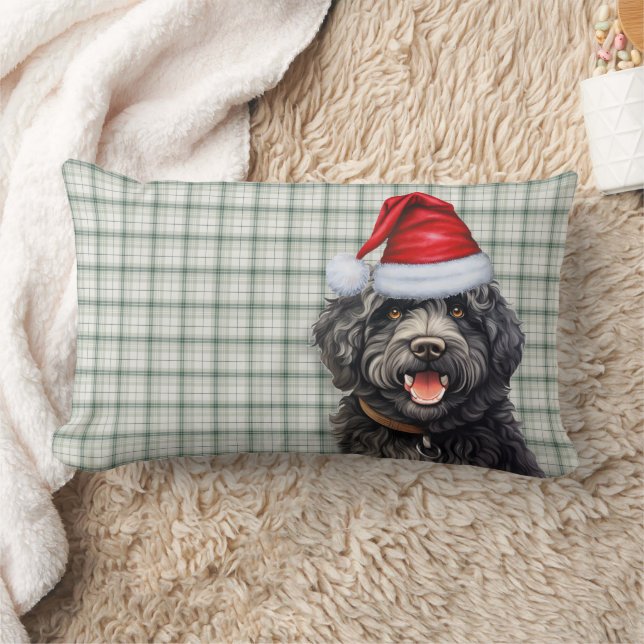 Dog Lover Christmas Barbet Green Plaid Lumbar Pillow (Blanket)