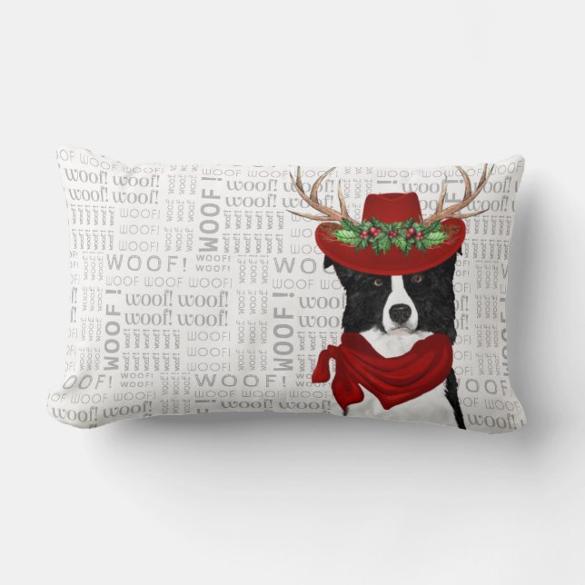 Dog Lover Christmas Border Collie Holiday Lumbar Pillow (Front)