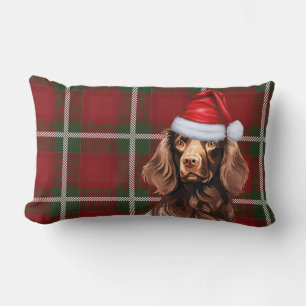 Dog Lover Christmas Boykin Spaniel Holiday Plaid Lumbar Pillow