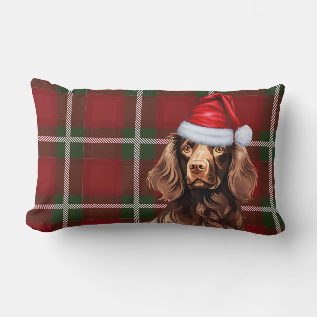 Dog Lover Christmas Boykin Spaniel Holiday Plaid Lumbar Pillow (Front)