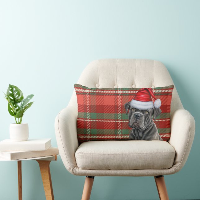Dog Lover Christmas Cane Corso Holiday Plaid Lumbar Pillow (Chair)