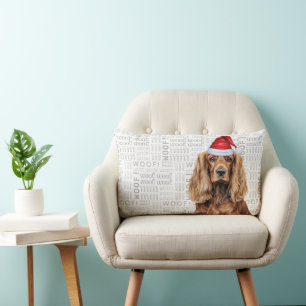 Dog Lover Christmas Cocker Spaniel Woof Holiday Lumbar Pillow