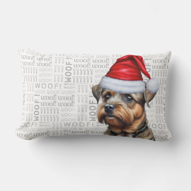 Dog Lover Christmas Cute Border Terrier Holiday Lumbar Pillow (Front)