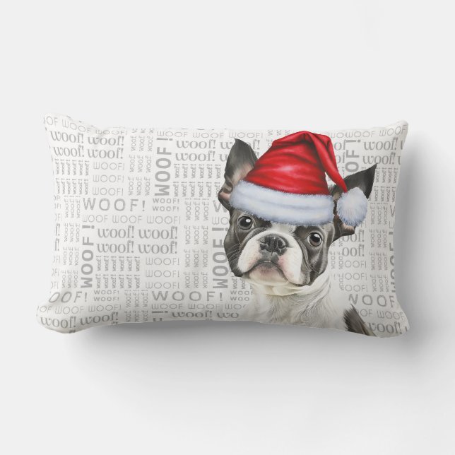 Dog Lover Christmas Cute Boston Terrier Holiday Lumbar Pillow (Front)