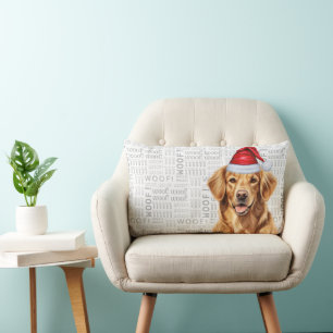 Dog Lover Christmas Cute Golden Retriever Holiday Lumbar Pillow