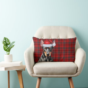 Dog Lover Christmas Doberman Red Holiday Plaid Lumbar Pillow