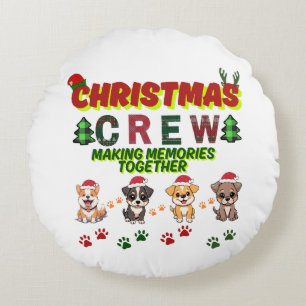 Dog Lover Christmas Family-Christmas crew dogs  Round Pillow