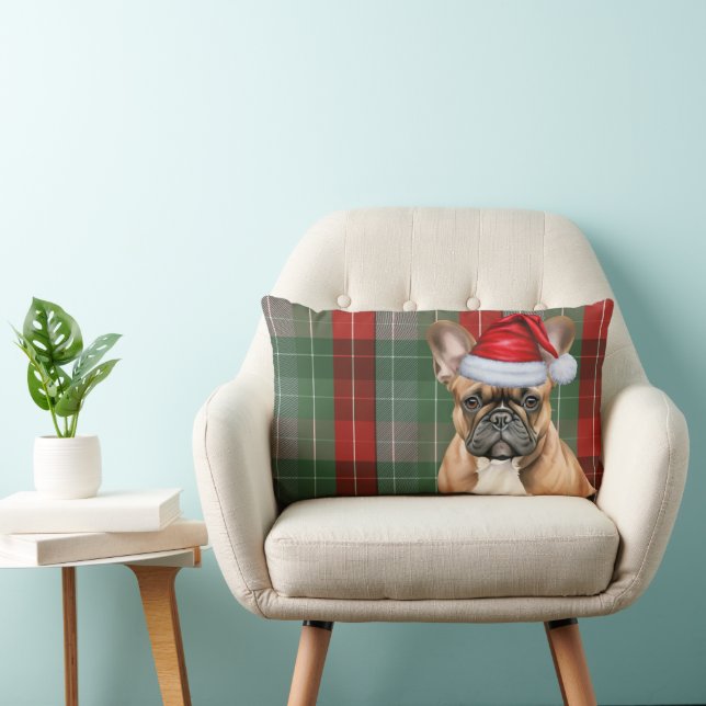 Dog Lover Christmas French Bulldog Holiday Plaid Lumbar Pillow (Chair)