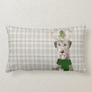 Dog Lover Christmas Irish Wolfhound and Plaid Lumbar Pillow