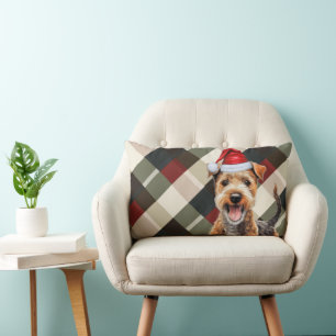 Dog Lover Christmas Lakeland Terrier Holiday Plaid Lumbar Pillow