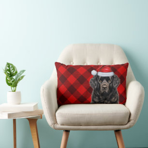 Dog Lover Christmas Newfoundland Holiday Plaid Lumbar Pillow