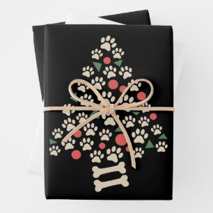 Dog Lover Christmas Paw Tree Paws Holiday Gift Wrapping Paper Sheet
