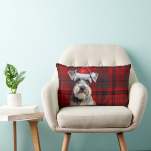 Dog Lover Christmas Schnauzer Holiday Plaid Lumbar Pillow