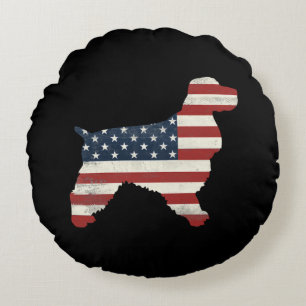 Dog Lover Cocker Spaniel American Flag Vintage Round Pillow