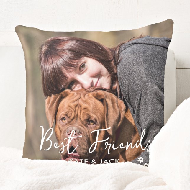 Dog Lover Custom 2 Photo Pet Best Friends Throw Pillow (Creator Uploaded)
