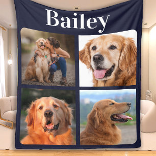 Dog Lover Custom 4 Photo Collage Monogram Fleece Blanket