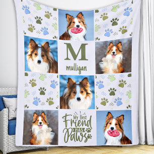 Dog Lover Custom 6 Pet Photos Cute Paw Print Quilt Fleece Blanket