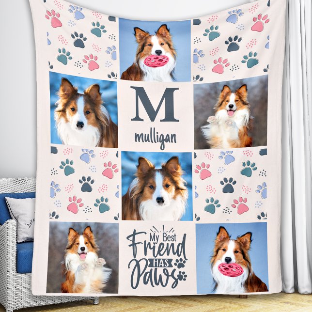 Dog Lover Custom 6 Pet Photos Paw Prints Quilt  Fleece Blanket (Creator Uploaded)
