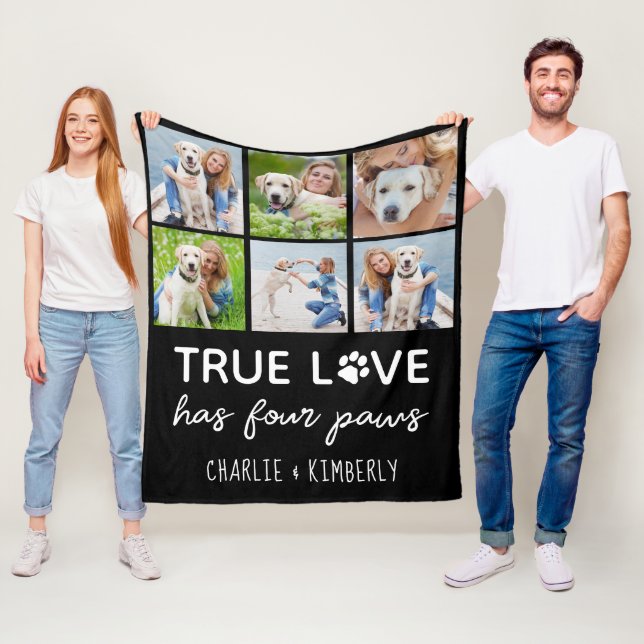 Dog Lover Customized 6 Photo Collage Pet True Love Fleece Blanket (In Situ)