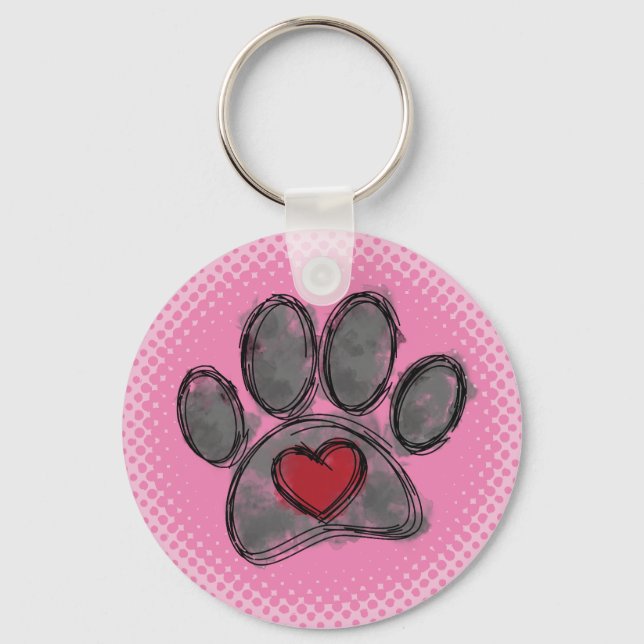 Dog Lover Drawing Watercolor Halftone Print Keychain (Front)