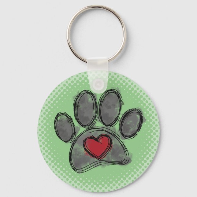 Dog Lover Drawing Watercolor Halftone Print Keychain (Back)