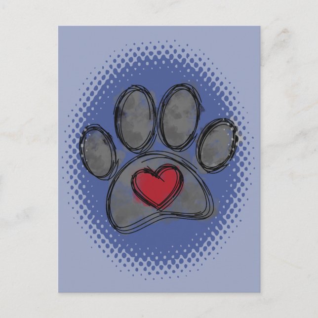 Dog Lover Drawing Watercolor Halftone Print Postcard (Front)