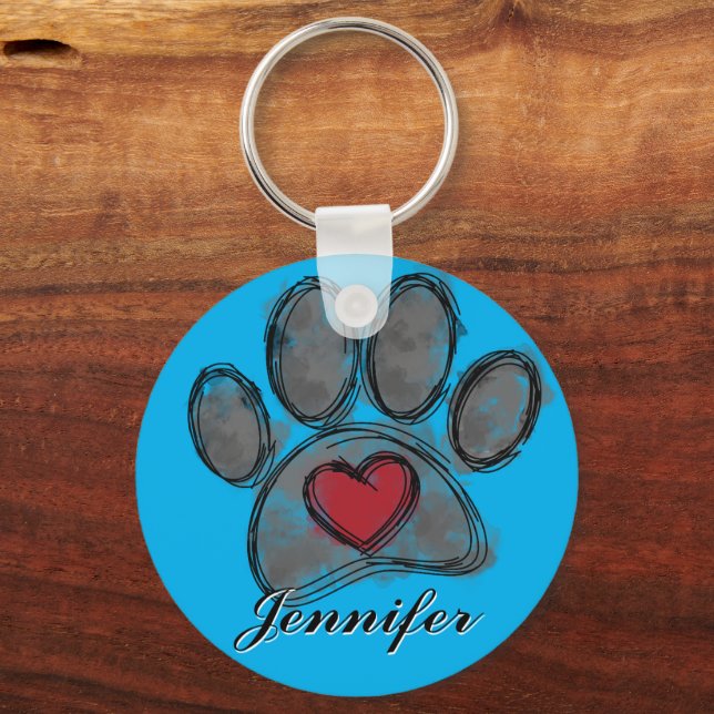 Dog Lover Drawing Watercolor Keychain (Front)