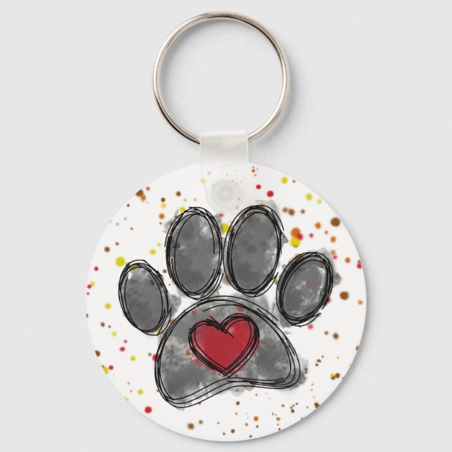 Dog Lover Drawing Watercolor Paint Splatter Keychain (Back)