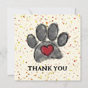 Dog Lover Drawing Watercolor Paint Splatter Thank You Card